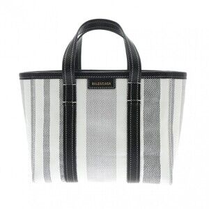 BALENCIAGA Barbes Gray White Calfskin Nylon Bag
